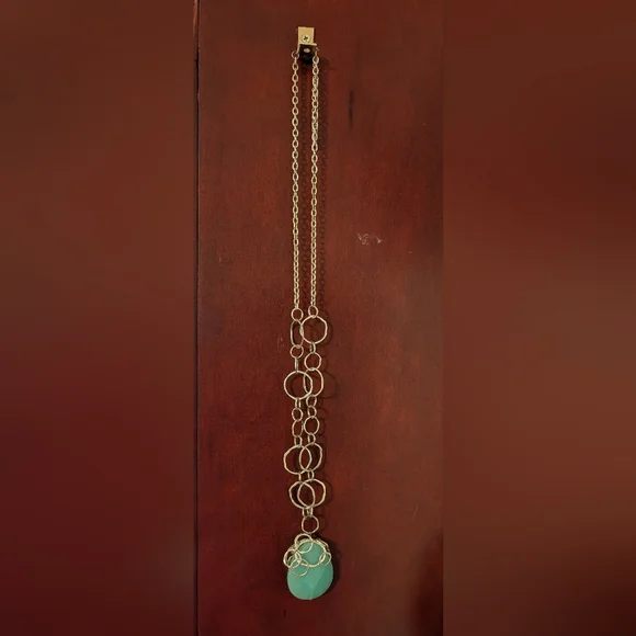 Lia Sophia Aqua Glass Pendant Necklace Silver Statement Coastal Quiet Luxury - Picture 9 of 9